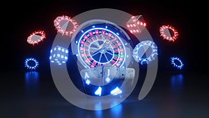 Casino Futuristic Concept Design Roulette Wheel and Poker Cards - 3D Illustration