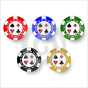 Casino gamble chips with card suits vector various colors