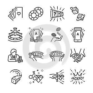 Casino and gamble line icon set.