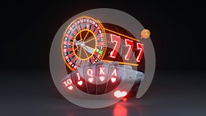 Casino Gambling Concept, Flush Royal Poker Cards - 3D Illustration