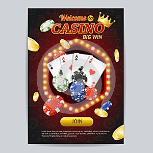 Casino Gambling Game Poster Card Template. Vector