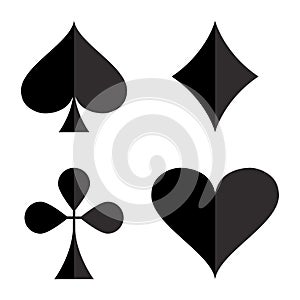 Casino gambling theme. Set of playing card suits. Poker card suits - heart, club, spade and diamonds. Vector illustration