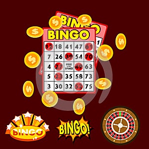 Casino gambling win luck fortune gamble play game objects risk chance icons success vegas roulette gaming vector