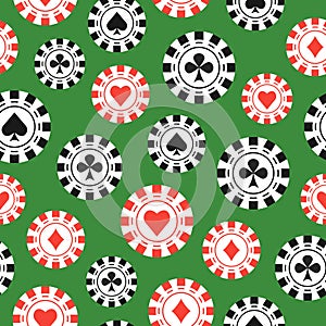 Casino game chips flat style seamless pattern