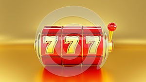 Casino Glass Slot Machine On The Golden Background - 3D Illustration