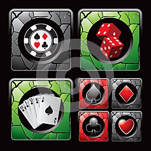 Casino icons and items on cracked web buttons