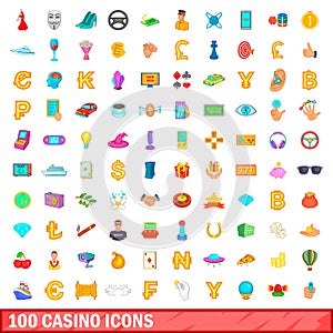 100 casino icons set, cartoon style