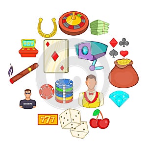 Casino icons set, cartoon style