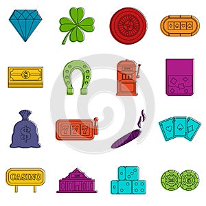 Casino icons doodle set