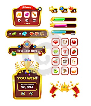 Casino icons for slot machines, lotteries for 2d games.