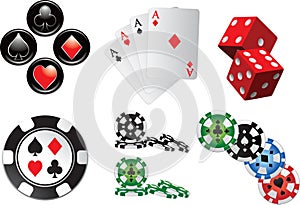 Casino items and icons on white background photo