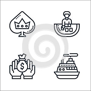 casino line icons. linear set. quality vector line set such as cruise, money bag, baccarat