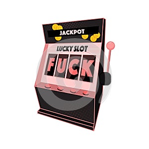Casino machine print. Jackpot lucky slot automat vector illustration. Las Vegas symbol - gambling game t-shirt print
