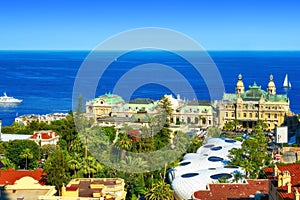 The Casino of Monte Carlo, the Golden Square, and the sea photo