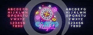 Casino Night Neon Logo Vector. Casino neon sign, design template, modern trend design, casino neon signboard, night