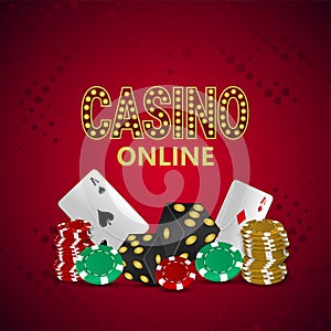 Casino online gambling game with playing cards, chips and dice photo