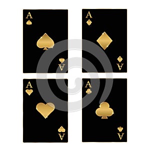 Casino player cards set. Poker club game. Player cards sets deck spread 4 aces royal. Vector illustration