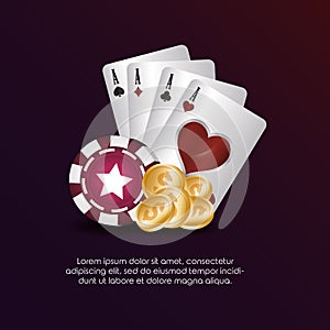 Casino poker aces cards chip and coins money