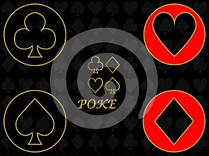 Casino poker card suits vector dark design golden lines