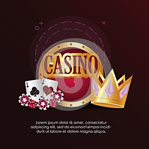Casino poker cards game dices chips board crown