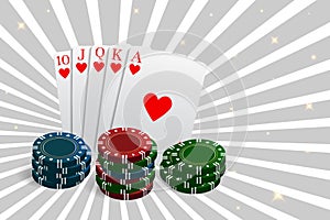 Casino and poker chips combined with a Royal Flush hand. Vector illustration. Can be used as a flyer, poster or advertisement