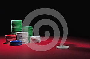 Casino poker chips and dealer photo