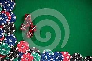 Casino poker chips and dices