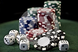 Casino poker chips and dices