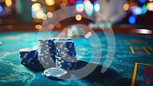 Casino Poker Chips on Table.AI generated image
