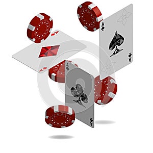 Casino poker design template. Falling poker cards and chips game
