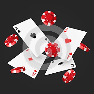 Casino poker design template. Falling poker cards and chips. Winner concept. Casino lucky background.