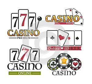 Casino and poker logotype set, premium game logo vector