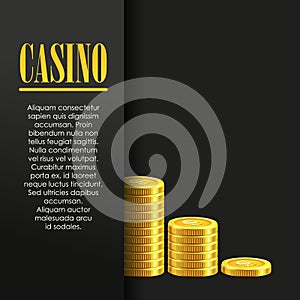 Casino Poster Background or Flyer with Golden Money Coins.