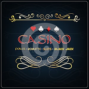 Casino for poster on a blue background with gaming elements