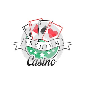 Casino premium logo, colorful vintage gambling badge or emblem