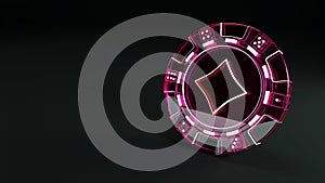 Casino Purple Glass Chip in Spades Concept with Dice Dots Isolated on the Black Background - 3D Illustration