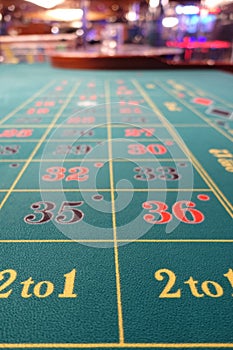 Casino roulette betting table green felt carpet