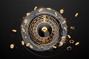 Casino roulette in black and gold style with effects photo