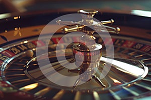 Casino roulette close up. Roulette wheel detail in motion.