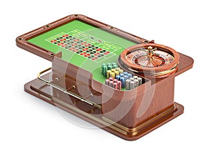Casino roulette table with chips isolated on white