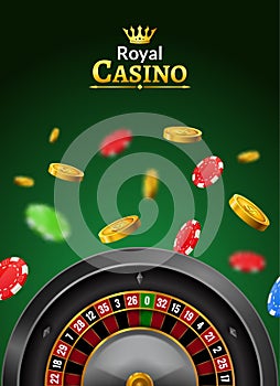 Casino roulette vector wheel poker backgorund. Casino game table roulette online banner jackpot invitaion