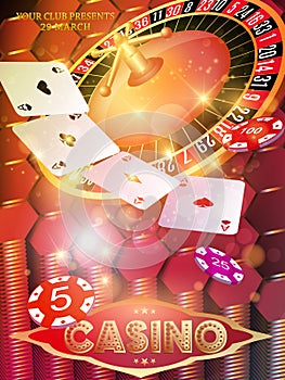 Casino roulette wheel, chips, playing cards isolated on geometric shapes 3d background. 3d realistic vector illustration with