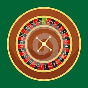 Casino roulette wheel go round for risk game in vegas, lucky gambling fortune, play in betting for chance on win