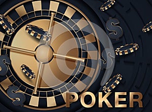 Casino roulette wheel isolated on blue background. 3d realistic vector illustration. Online poker casino roulette gambling concept