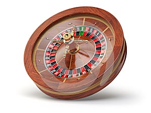 Casino roulette wheel isolated on white background.