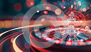 A casino roulette wheel with a red and white design by AI generated image