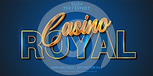 Casino Royal text, shiny golden and blue color style editable text effect photo