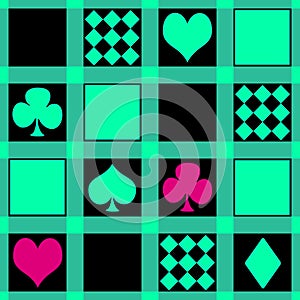 Casino seamless pattern with playing cards suits
