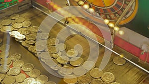 Casino slot machine filled with British 10 pence coins