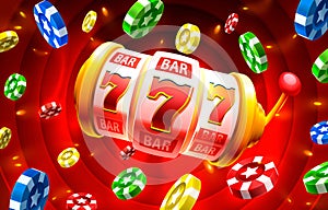 Casino slots icons, slot sign machine, night Vegas. Vector